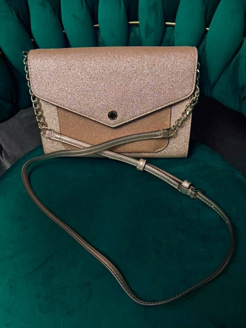 Kate Spade New York Glitter Metallic Envelope Crossbody Clutch Champagne Gold